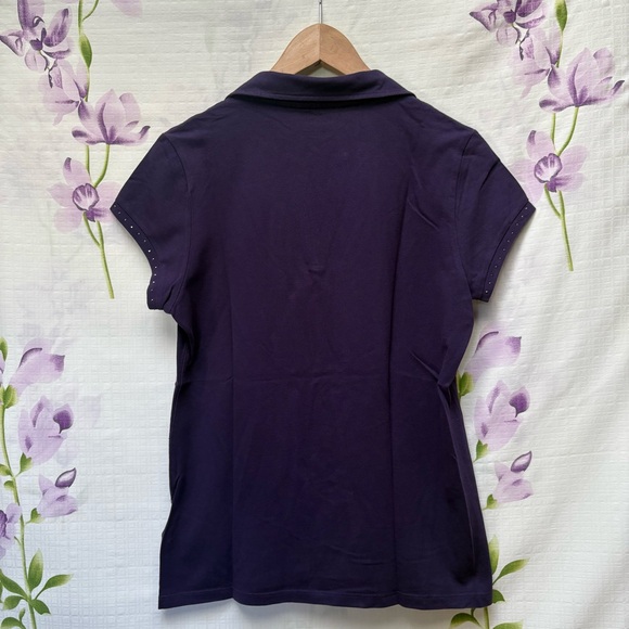 Calvin Klein Purple Polo Rhinestone Logo Short Sleeve T Shirt - Picture 2 of 3